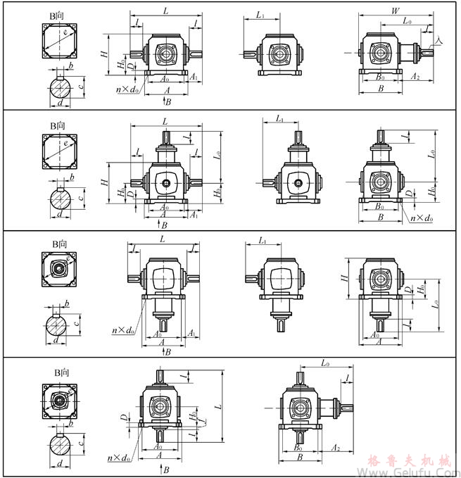 TC2、TC4、TC6、TC7、TC8、TC10、TC12、十字螺旋锥齿轮换向减速机安装尺寸